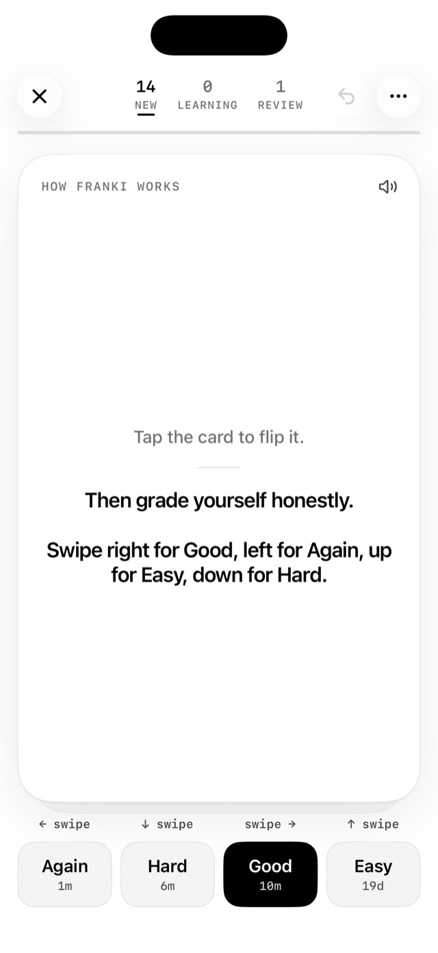 Studying a card in Franki