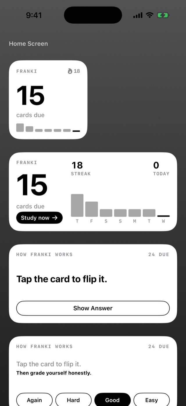 Franki's widgets on the Home Screen
